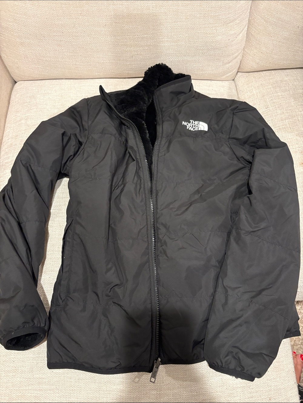 The North Face Women's Black Puffer Jacket with Faux-Fur Lining